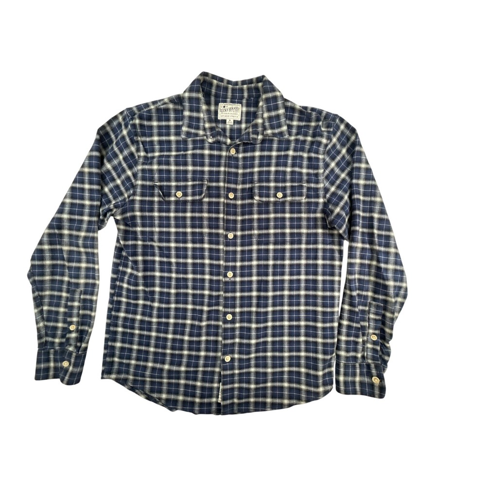 Lucky Brand Saturday Stretch Mens Blue‎ Plaid Flannel Button Down Shirt Size M